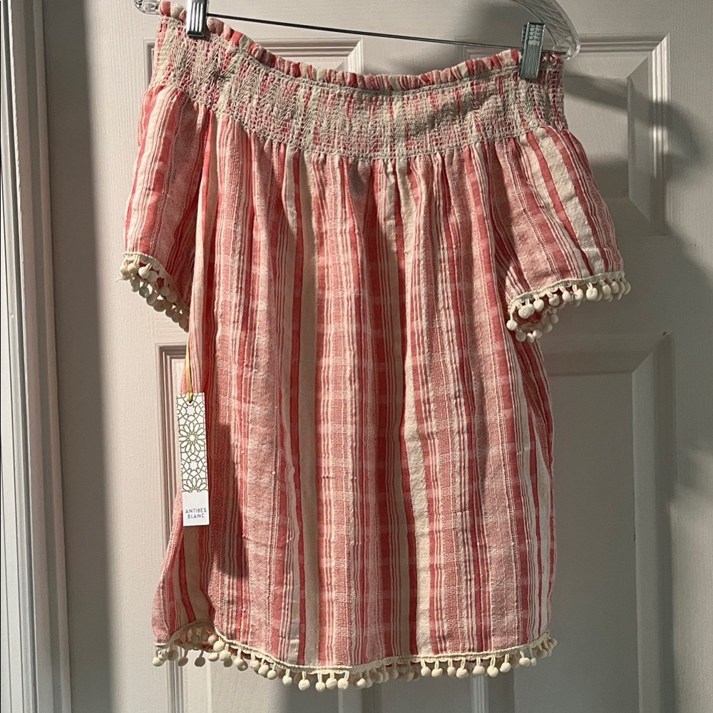 Striped Off-Shoulder Blouse - Red and Cream
